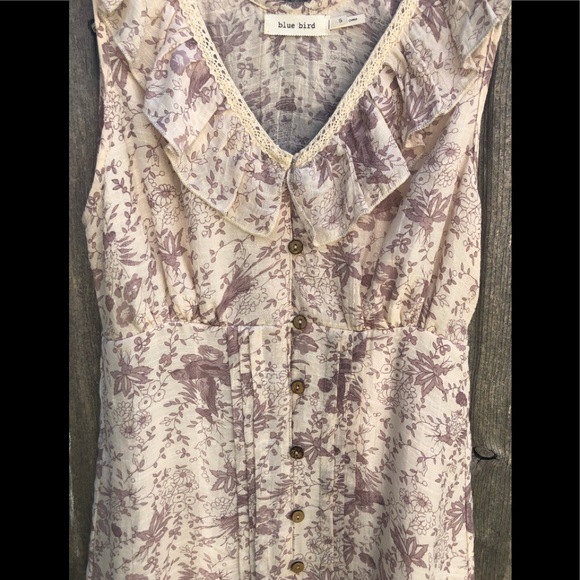 Blue Bird Boho Vibes Button Dress With Lace - Picture 5 of 8